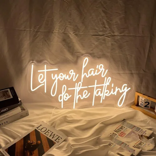 Miniatura 14 de Letrero de neón con luz LED de 20 pulgadas de Let Your Hair Do The Talking Beauty Salon Room de salón de belleza, decoración de pared hecha a mano