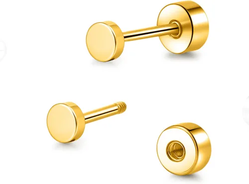 Miniatura 7 de Aretes de tuerca de titanio hipoalergénico con parte trasera plana, aretes de tuerca de 0.118 in a 0.197 in, aretes clásicos simples para cartílago