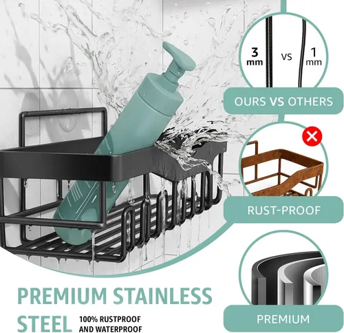 Miniatura 4 de GD - Organizador adhesivo para ducha, paquete de 5, estantes organizadores de baño de acero inoxidable sin taladrar con gran capacidad, estantes