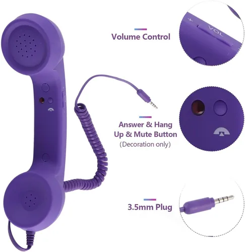 Miniatura 2 de Retro Phone Handset, Vintage Telephone Handset, Built in HD Speaker & Microphone Vintage Telephone Receiver Plug Play with 3.5mm USB C for Purple