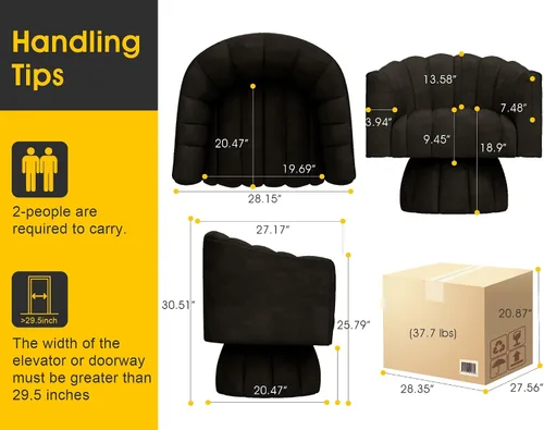 Miniatura 2 de Dewhut Silla giratoria decorativa, silla giratoria de 360° con reposabrazos, tapizada de piel sintética, sofá individual, silla de lectura para sala