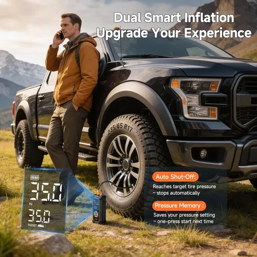 Miniatura 6 de OlarHike Compresor de aire portátil para inflado de neumáticos, inflado rápido, doble potencia, 6000 mAh y 12 V CC, bomba de aire inalámbrica