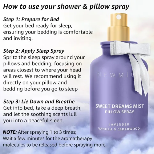 Miniatura 5 de Sweet Dreams - Almohada para dormir en aerosol Lavanda Vainilla Cedro Aceites Esenciales Aromaterapia Niebla Calmante Alivio del Estrés Ducha Spray