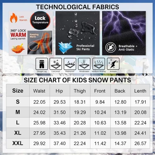 Miniatura 6 de linlon Pantalones cargo de senderismo para niños y jóvenes, impermeables, con forro polar suave y forro polar, pantalones de nieve aislados, Nieve