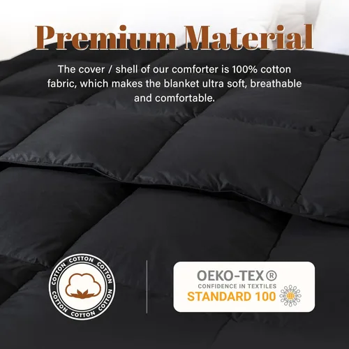 Miniatura 6 de Relleno de edredón de fibra de plumas y plumón tamaño Queen, funda 100% algodón, relleno de edredón negro para todas las estaciones, ropa de cama