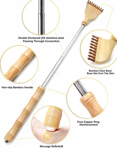 Miniatura 3 de Rascador de espalda, rascador de espalda de bambú extensible portátil para hombres y mujeres con hermoso embalaje de regalo, rascador corporal
