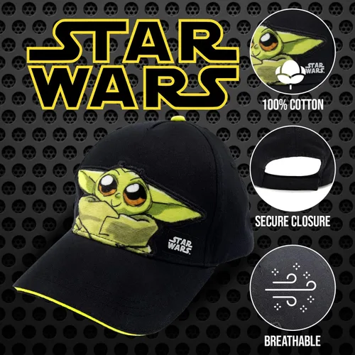 Miniatura 2 de Star Wars Baby Yoda Hat Niño Niños y Niñas, Baby Yoda Gorra de béisbol de 2 a 5 años en negro