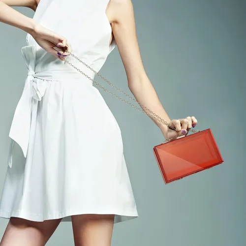 Miniatura 6 de WJCD - Bolso de mano de acrílico transparente para mujer, bolso de hombro con correa de cadena de dorada desmontable