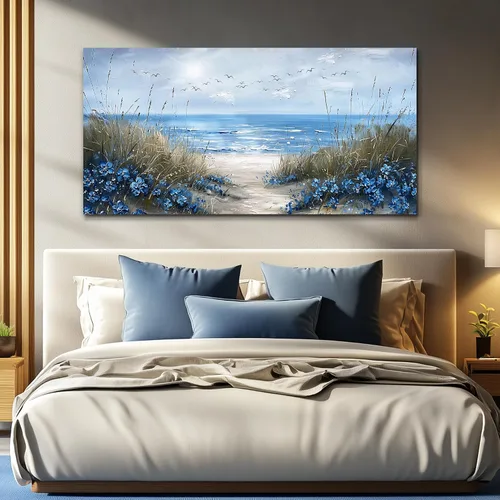 Miniatura 8 de KELIYUAN Arte de pared para sala de estar, lienzo decorativo de pared para dormitorio, oficina, decoración de pared de océano azul, imágenes de olas