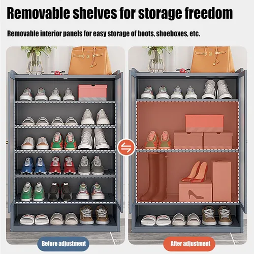 Miniatura 7 de Armario de zapatos con puertas, gabinete de almacenamiento de zapatos moderno de 7 niveles para entrada, armario organizador independiente con Azul
