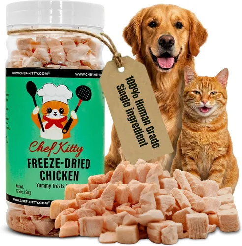 Golosinas de pollo liofilizadas para gatos y perros, 100% grado humano, un solo ingrediente, alto en proteínas, aperitivo saludable, sin aditivos ni