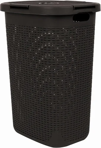 Miniatura 7 de Mind Reader - Cesta de ropa delgada con tapa, cesta de 60L, diseño de mimbre premium, plástico, color café Marrón