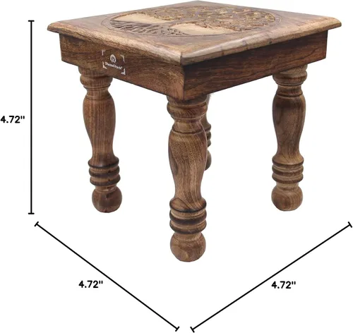 Miniatura 2 de DharmaObjects Mesa de meditación de altar del santuario de Puja tallada a mano de madera maciza de mango (árbol de la vida 1)