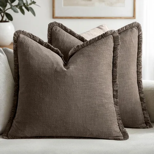 Miniatura 35 de MIULEE Juego de 2 fundas de almohada decorativas de lino neutro con flecos, fundas de cojín de estilo bohemio con borlas para sofá, cama, sala