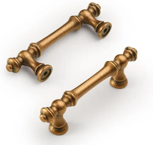 Amerdeco ZH0014 - Juego de 10 tiradores de gabinete de latón antiguo de 3 pulgadas (76mm) con agujero central, herrajes para gabinetes de cocina,