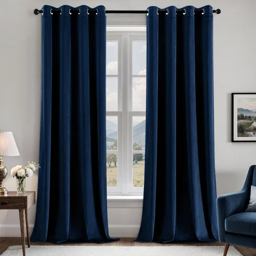Miniatura 59 de EMEMA Juego de 2 paneles de cortinas de terciopelo de 63 pulgadas, con pestaña trasera y bolsillo para barra, cortinas con aislamiento térmico