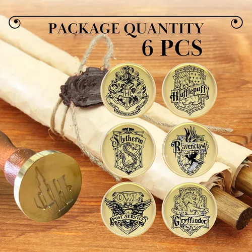 Miniatura 4 de Paquete de 6 sellos de cera Harry Potter - 6 piezas de sello de cera de Harry Potter y 1 mango de madera Kit de sello de cera vintage para postales