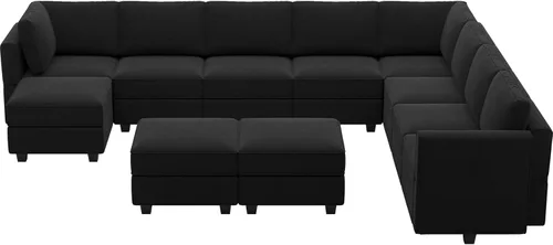 Miniatura 8 de Belffin Sofá modular modular con asiento de almacenamiento, sofá en forma de U de gran tamaño, sofá modular de terciopelo con terciopelo otomano