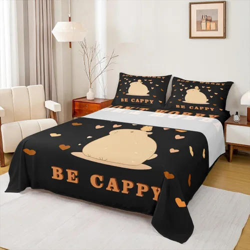 Miniatura 25 de Capybara - Juego de sábanas de regalo tamaño individual, juego de sábanas de decoración de animales kawaii Capybara para decoración de habitación