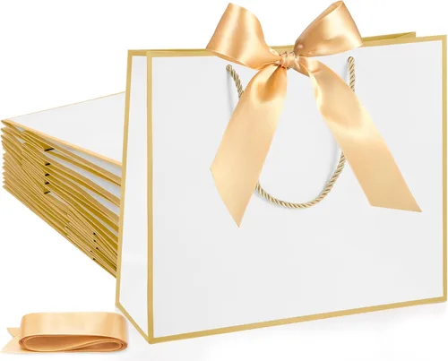 Miniatura 31 de Silkfly 12 bolsas de regalo con asas para dama de honor, 12 x 10 x 4 pulgadas, elegantes bolsas de regalo de bienvenida de boda con lazo para Rosa