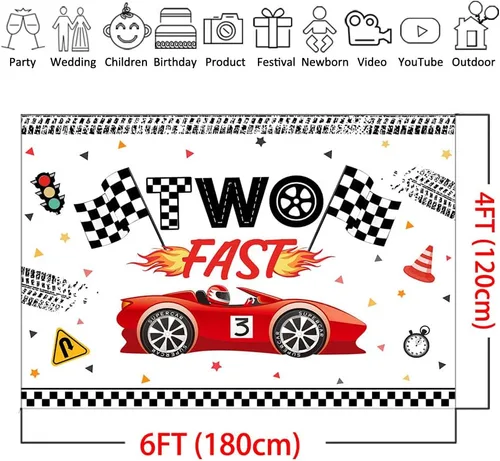 Miniatura 4 de Mocsicka Cartel de fondo de dos cumpleaños rápidos para decoración de fiesta de cumpleaños de 2º cumpleaños para niños, niños, mesa de tartas, fondo