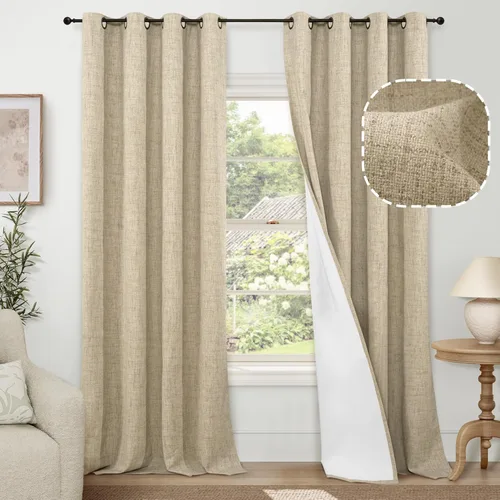 Miniatura 38 de Cortinas Opacas de Lino Azul Bebé para Guardería de 40 Pulgadas de Largo, 2 Paneles, Cortinas Cortas con Aislamiento Térmico Boho de Bloqueo Total