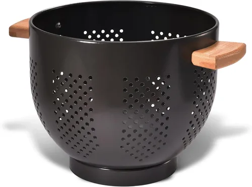 Miniatura 16 de Colador de metal con mango de madera y base estable, cesta coladora de cocina de acero con recubrimiento en polvo para escurrir pasta, verduras
