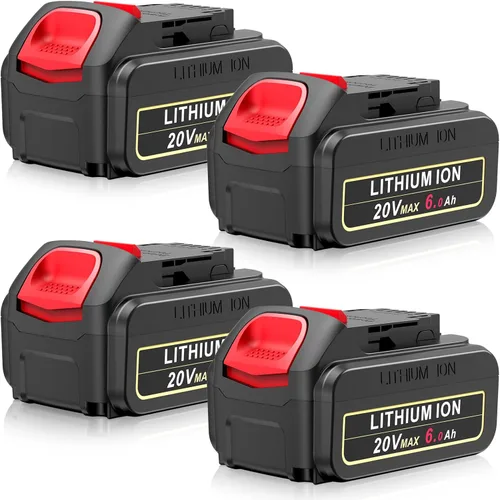 ARyee Paquete de 4 baterías de repuesto de 20 V 6.0 Ah para Dewalt de 20 V compatibles con herramientas eléctricas inalámbricas DCB200, DCB201,