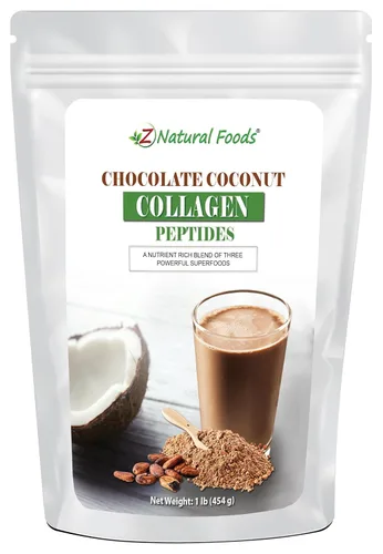 Z Natural Foods Péptidos de colágeno de coco y chocolate, hechos con leche de coco en polvo, deliciosa proteína en polvo para el bienestar general,