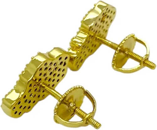Miniatura 3 de Aretes de tuerca de plata de ley 925 con acabado de oro amarillo de 18 quilates para hombre