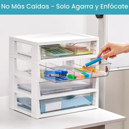 Miniatura 5 de Vtopmart Organizador de escritorio transparente, organizador de archivos de escritorio de 4 niveles con cajones, organización de escritorio