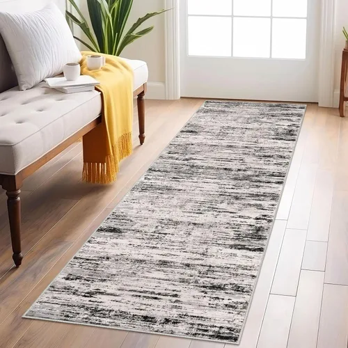 Miniatura 68 de Lansny Alfombra moderna abstracta de 2 x 5 pies, color negro, gris, blanco, lavable, alfombra de entrada para cocina, alfombra antideslizante suave