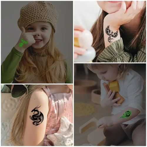 Miniatura 7 de 16 hojas de tatuajes temporales luminosos de dragón fénix que brillan en la oscuridad dragón decoración de fiesta de cumpleaños, suministros
