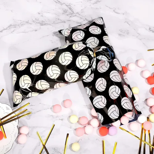 Miniatura 3 de Outus 100 bolsas de violonchelo negras para fiesta de voleibol, bolsas de plástico para regalo, bolsa de celofán con 200 lazos negros para fiestas