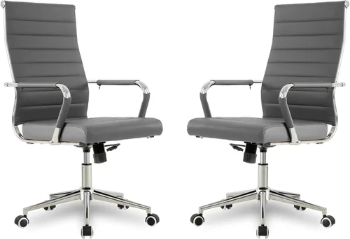 Miniatura 45 de Okeysen Office Desk Chair, Ergonomic Leather Modern Conference Room Chairs, Executive Ribbed Height Adjustable Swivel Rolling Chair for Home Office