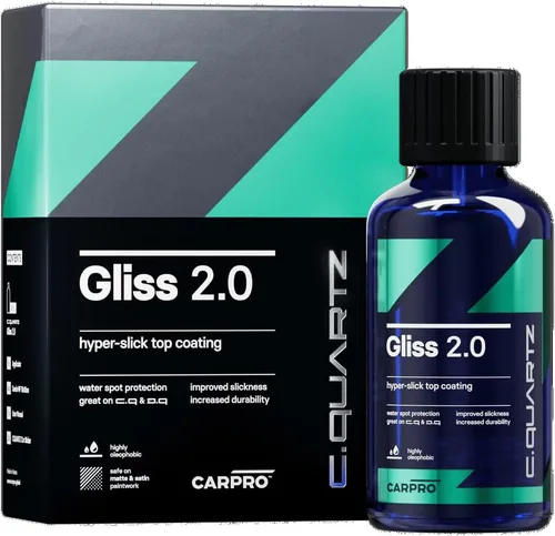 CARPRO Gliss 2.0 - Recubrimiento cerámico para autos - Capa superior hidrofóbica – Extrema suavidad y protección contra manchas de agua con