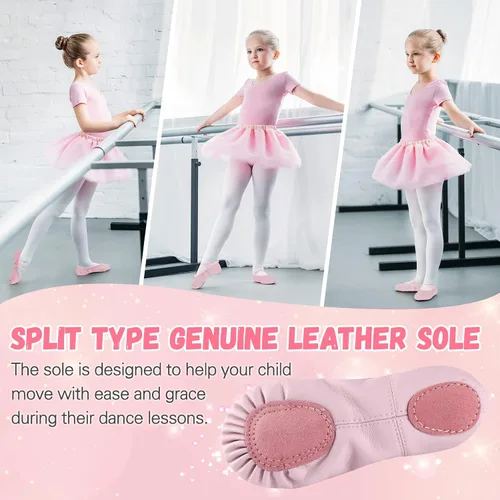 Miniatura 5 de Zapatos de ballet para niñas, zapatillas de ballet de cuero suave sin atar, zapatos de baile para niñas pequeñasniños grandes