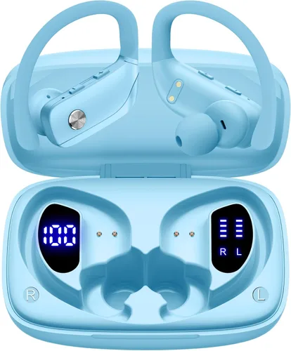 Miniatura 13 de Auriculares inalámbricos bmani, auriculares Bluetooth con 80 horas de reproducción, pantalla LED, funda, gancho para la oreja, con micrófono, sonido
