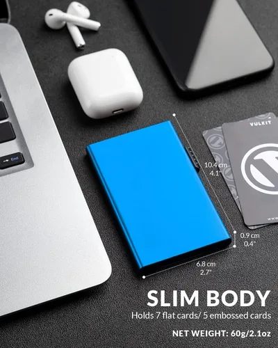 Miniatura 3 de VULKIT Tarjetero minimalista Pop Up Tarjetas RFID Protección Slim Metal Wallet, Azul, Minimalista