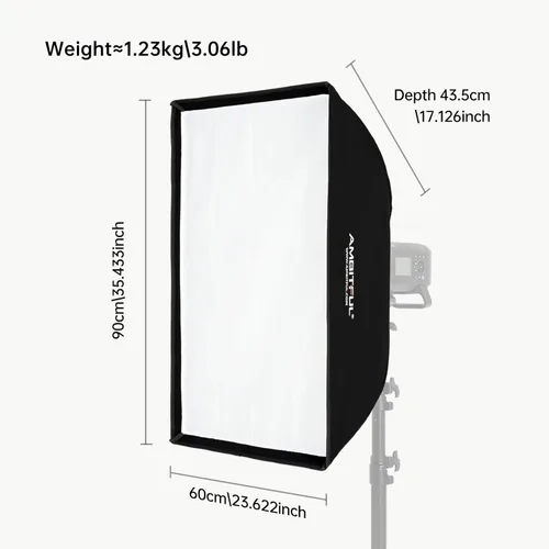 Miniatura 2 de AMBITFUL FW60x90 - Caja de luz rectangular de 23.6 x 35.4 in/24 x 35 pulgadas con rejilla de panal, caja de luz Bowens para flash de estudio, luz