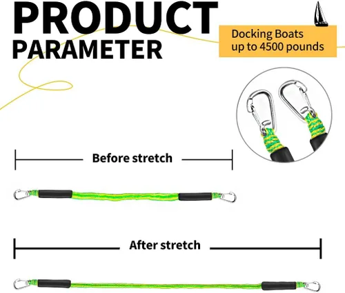 Miniatura 4 de Cuerda de muelle para lancha con clips dobles de acero inoxidable 316, accesorios para botes bajos, kayak, pontón, embarcaciones, Waverunner, Verde