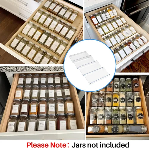 Miniatura 5 de MIUKAA Organizador de cajón de especias de acrílico transparente, 4 niveles - 1 juego de inserto de cajones para frascos de condimentos, bandeja