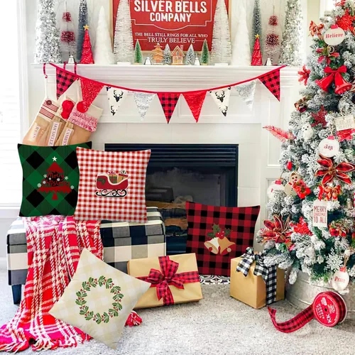 Miniatura 6 de YIYEA Juego de 4 fundas de almohada de terciopelo de Navidad de 16 x 16 pulgadas, fundas de almohada de terciopelo para decoraciones navideñas
