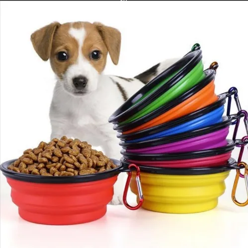 Miniatura 4 de Juego de cuencos plegables para mascotas, cuencos portátiles de silicona para alimentos y agua con clip de mosquetón, multicolor, diseño que ahorra