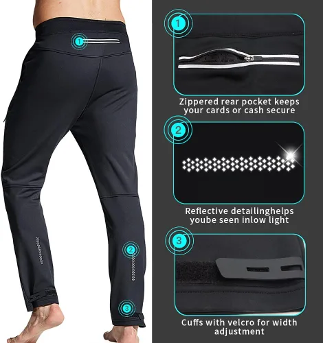 Miniatura 6 de Souke Sports Pantalones de ciclismo de invierno para hombre, a prueba de viento, de forro polar térmico para ciclismo pantalones deportivos