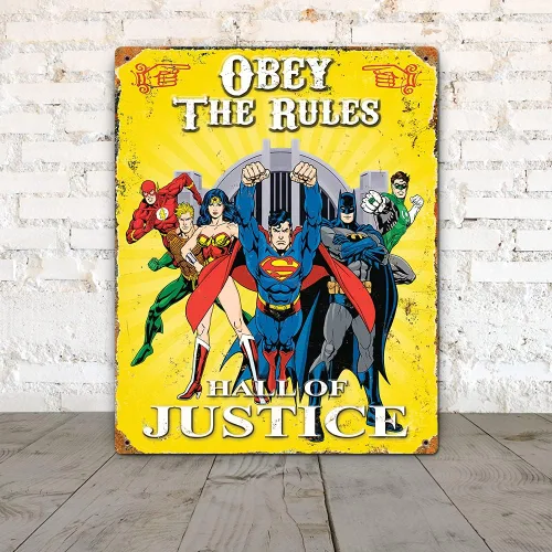Miniatura 2 de Party Animal DC Comics - Letrero de metal en relieve de superhéroe, 14.5 x 11.5 pulgadas, amarillo