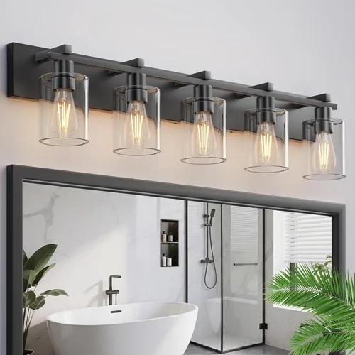 Miniatura 10 de Bathroom Light Fixtures Over Mirror, 2-Light Modern Matte Black Bathroom Vanity Light, Wall Lights with Clear Glass Shade, Living Room, Bedroom