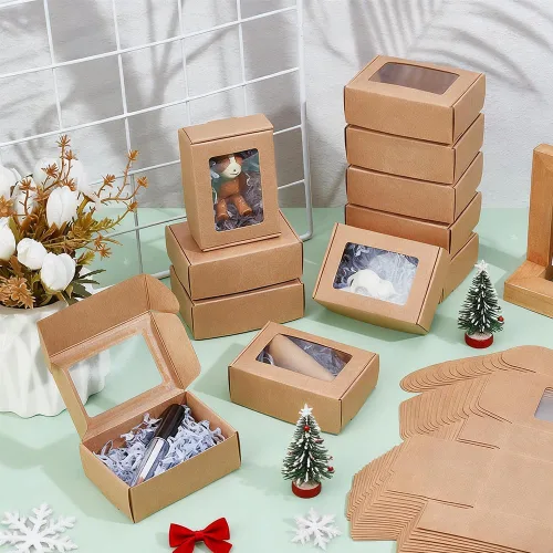 Miniatura 5 de BENECREAT Paquete de 30 cajas rectangulares de papel kraft marrón de 3.3 x 2.3 x 1 pulgadas con ventana transparente para regalos de boda, fiesta