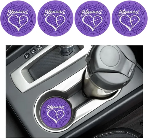 Miniatura 14 de Augeny 2PCS Posavasos para Portavasos de Coche, Posavasos de Inserción de PVC Antideslizantes, 2.76 Pulgadas Cruz Bendecida y Corazón Cristiano