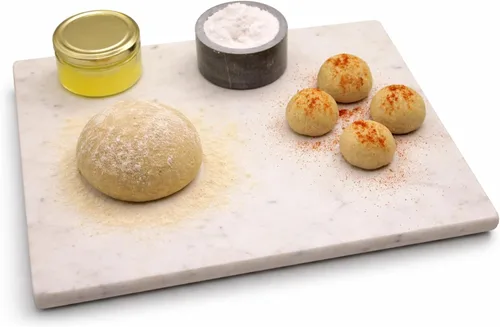 Miniatura 11 de Bandeja de queso de mármol redonda multiusos Tabla de cortar. Blanca grande sólida con pies antideslizantes para estabilidad y protección contra